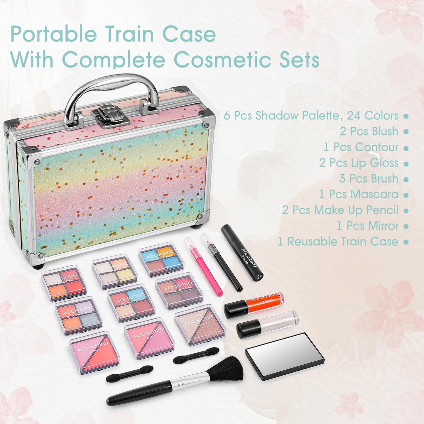 AOLIKOKO Makeup Kit for Teenager & Women Full Kit, All in One Makeup Set With The Small Cosmetic Train Case, Professional Makeup Kit, Makeup Gift Set for Women Girls (Set A)