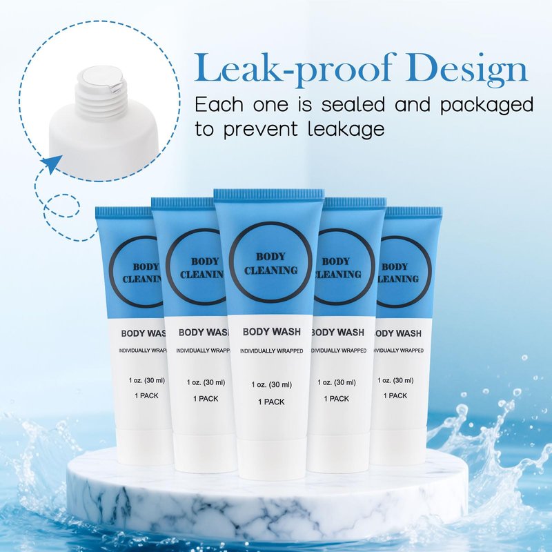 Travel Size Body Wash, Individually Wrapped Bulk 1 oz/30 ml Mini Shower Gel Set Trial Sample Small Single Use Toiletries Amenities Kit for Men & Women for Hotel/Camping/Vacation/Homeless (60 Pack)