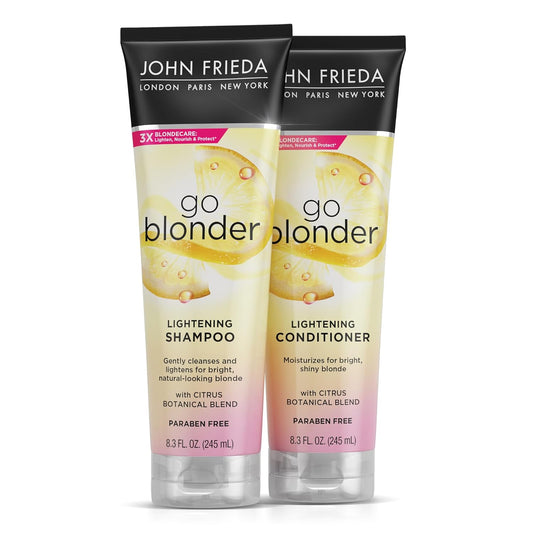 John Frieda Go Blonder Shampoo & Conditioner Set - Lightens Blonde Hair Gradually | Paraben-Free, 8.3 oz, 2-Pack