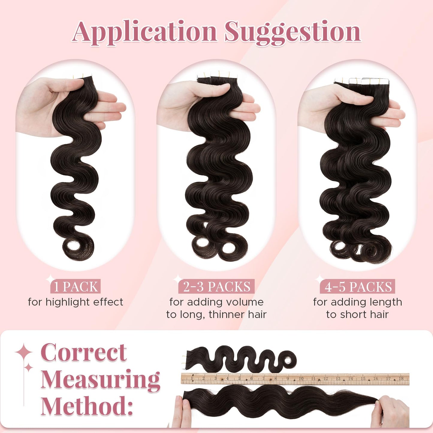 SEGOHAIR Wavy Tape In Hair Extensions Real Human Hair with Double-Sided Adhesive Professional Hair Extensions for Women 20pcs Body Wave 14 Inches Dark Brown