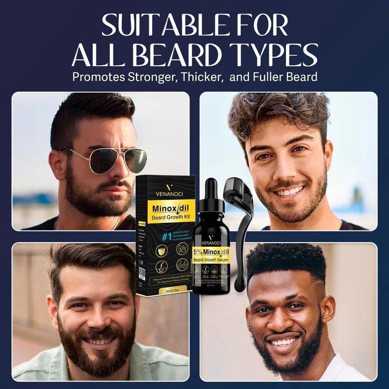 5% Minoxidil for Men Beard Growth Kit: Venanoci Hair Regrowth Oil with Biotin & Rosemary – Thicker, Fuller Beard & Hair – Stop Hair Loss & Thinning – Hair Growth Serum Treatment