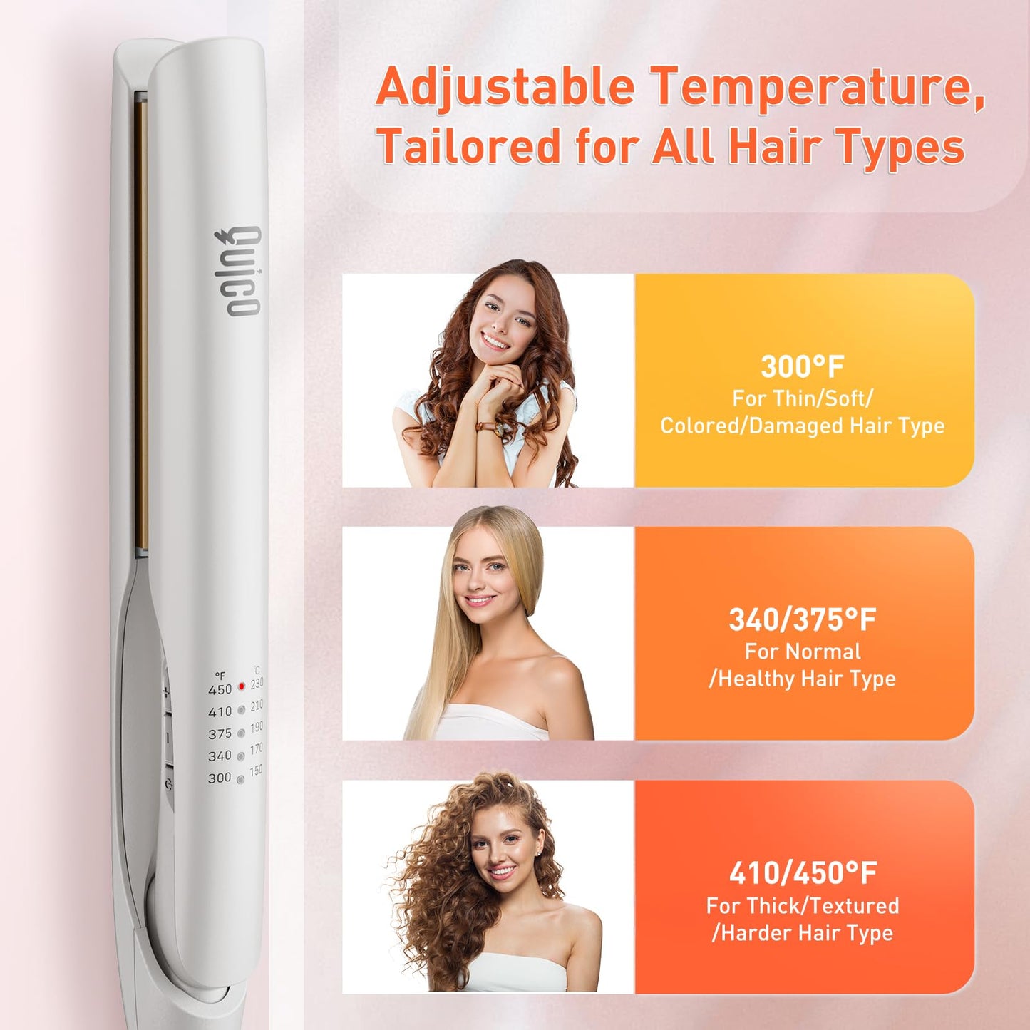 Quico Upgrade Hair Straightener, 100-240V Dual Voltage Travel Hair Straightener and Curler with 15s Heat Up, Professional Negative Ion Ceramic Flat Iron for Less Frizz, 5 Temp & Auto Shut-Off