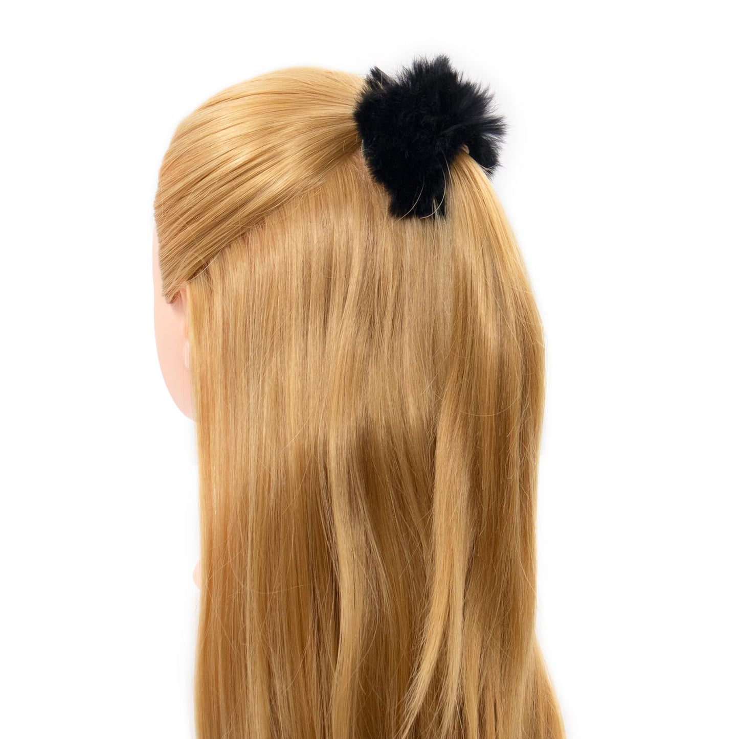 surell Rex Rabbit Fur Scrunchie - Soft Fuzzy Hair Tie - Damage Free Black Fur Ponytail Holder - No Breakage Fur Scrunchie (Black)