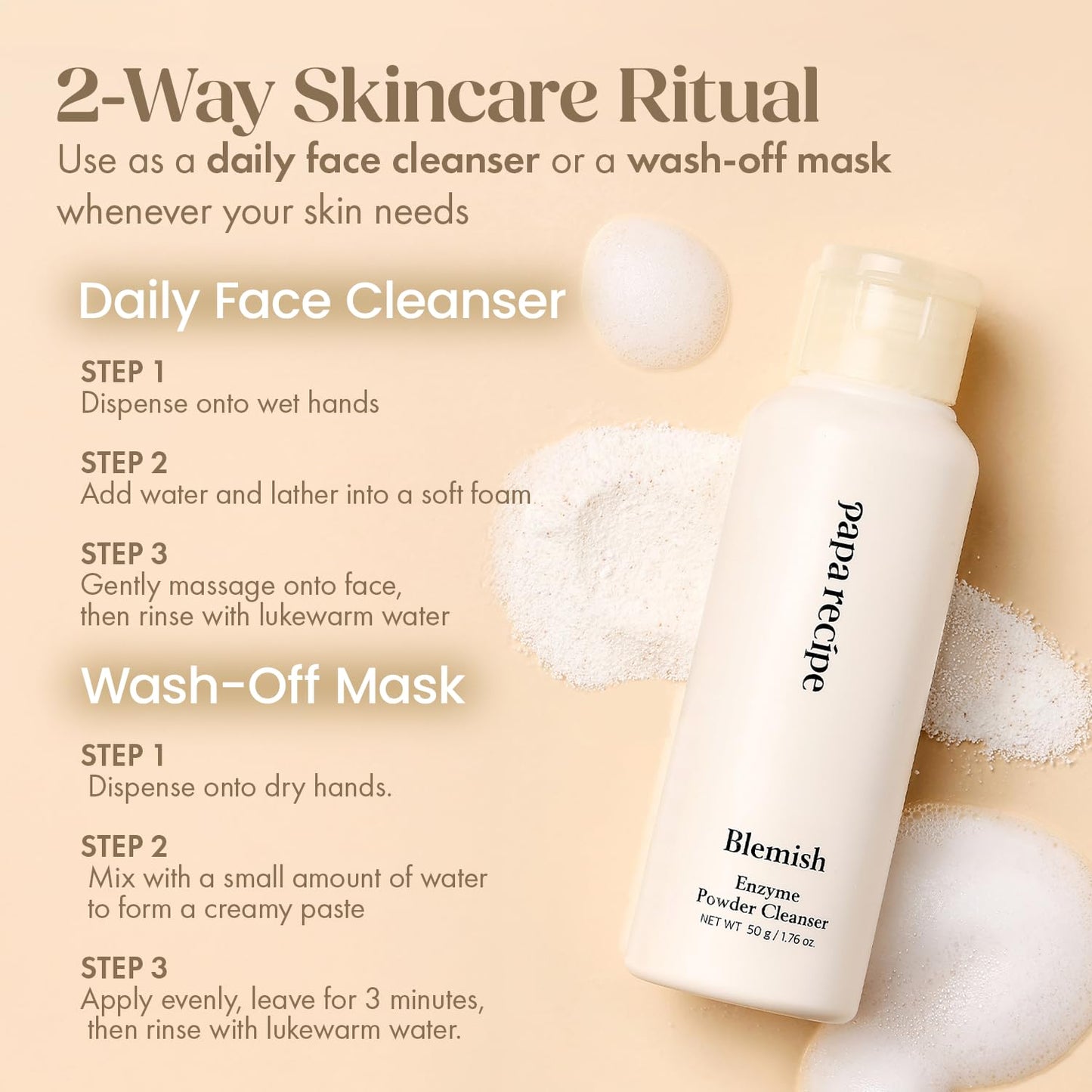 Papa Recipe Blemish Enzyme Powder Cleanser (1.7oz/50g) – Travel-Friendly Korean Powder-to-Foam Face Wash, Rice Powder for Radiant-Looking Skin, Gentle Exfoliation, Smooth Texture & Pore Care