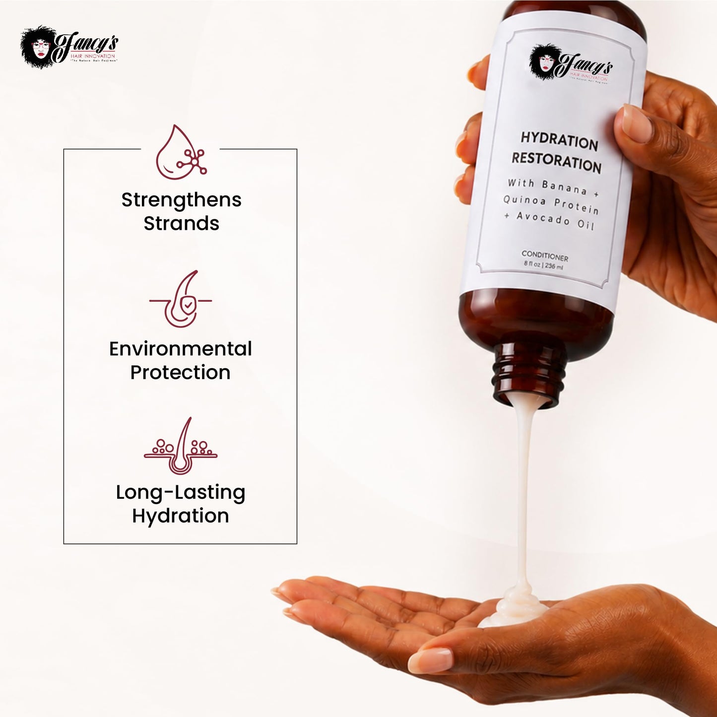 Fancy's Hair Innovation Hydration Restoration Conditioner, Deep Moisturizing, Protein-Enriched, For Curly Hair, Reduces Tangles & Breakage, With Banana Extract & Quinoa Protein