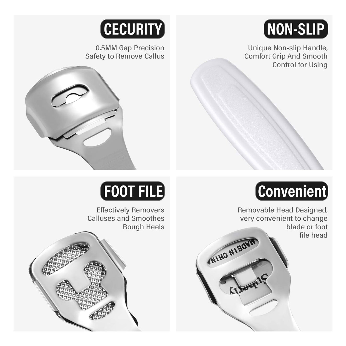 52 Pieces Callus Shaver Set, 50 Replacement Slices Blades 1 Stainless Steel Callus Shaver and 1 Foot File Head Foot Care Tools Hard Dry Skin Remover for Hand Feet