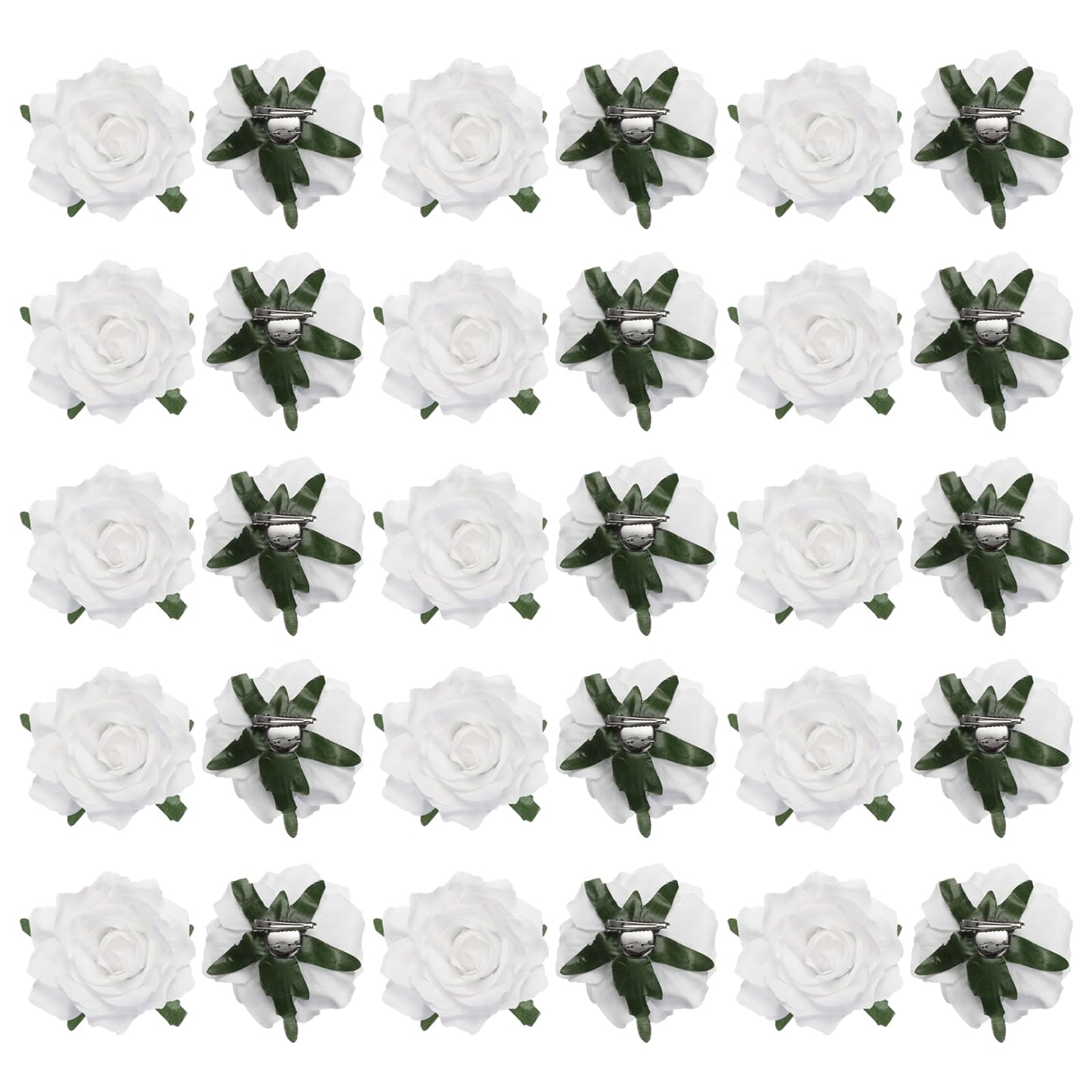 MECCANIXITY 30 Pcs Rose Flower Hair Clips 4 Inch Flower Hair Pins Flower Brooch for Women Hair Accessories White