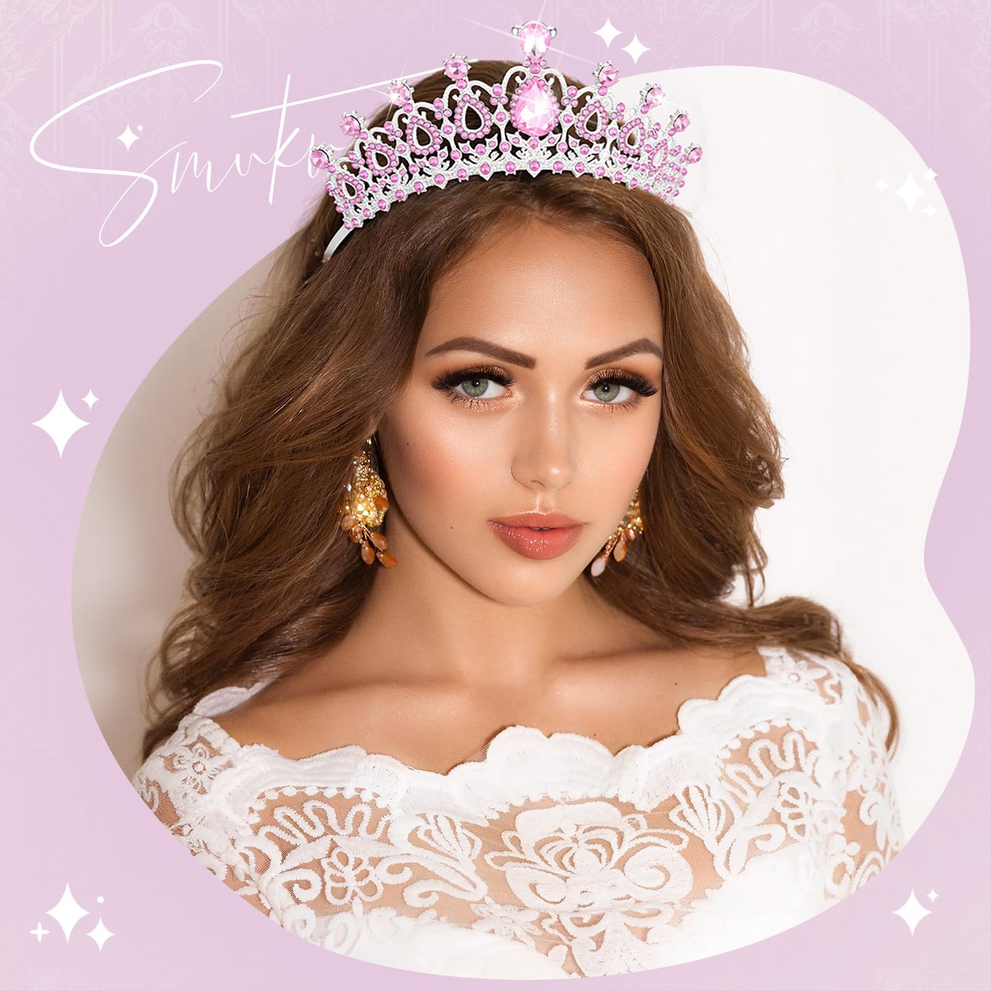 Loetere 12 Pcs Crystal Tiara and Princess Crown with Comb Crown Rhinestone Women Tiara Headpiece Queen Hair Accessories for Party Wedding Prom Halloween Cosplay Costume(Pink)