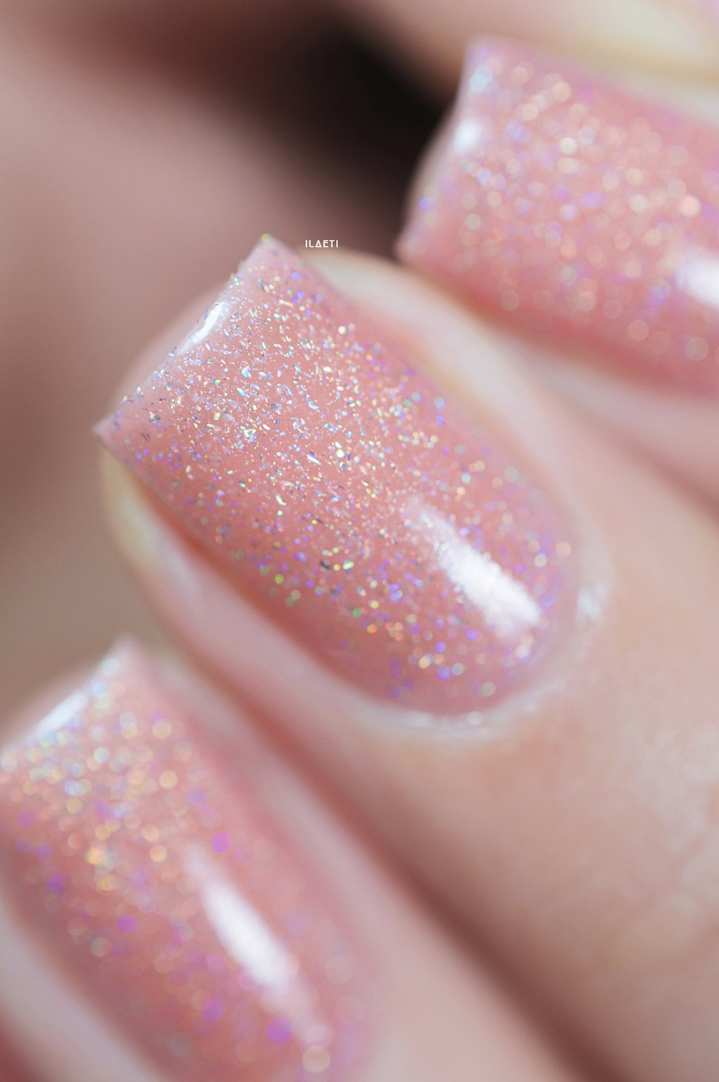 ILNP Sweet Pea - Seashell Pink Holographic Jelly Nail Polish, Buildable Pink Sparkle Nail Polish, Non-Toxic, Vegan, Cruelty Free, Non Gel