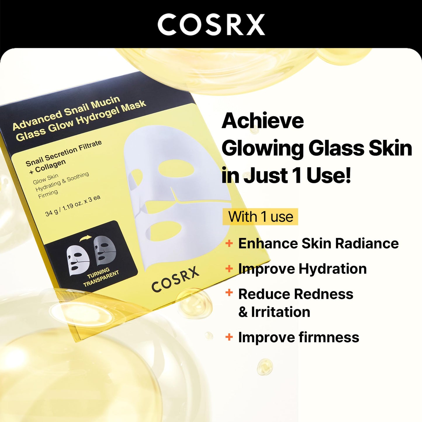 COSRX 2% Alpha Arbutin Discoloration Care Serum + Advanced Snail Mucin Glass Glow Hydrogel Masks