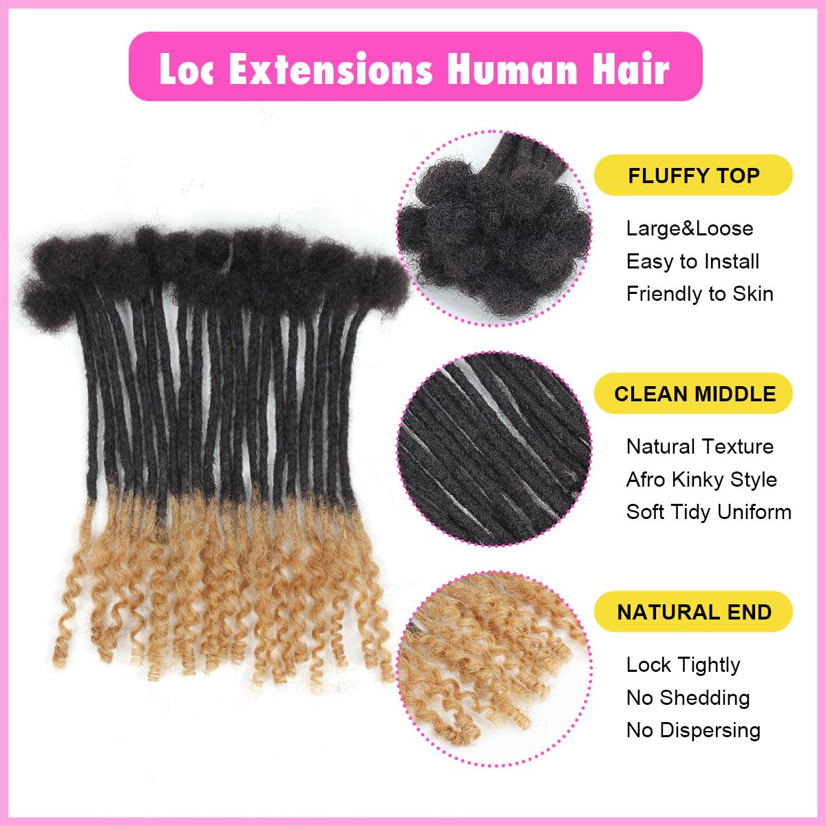 8 inch Loc Extensions Human Hair with Curly Ends, 0.4cm Width Permanent Dreadlock Extension Human Hair 20 Strands Natural 1b27 100% Full Handmade Dreads .Dyed and Bleached Drealocks