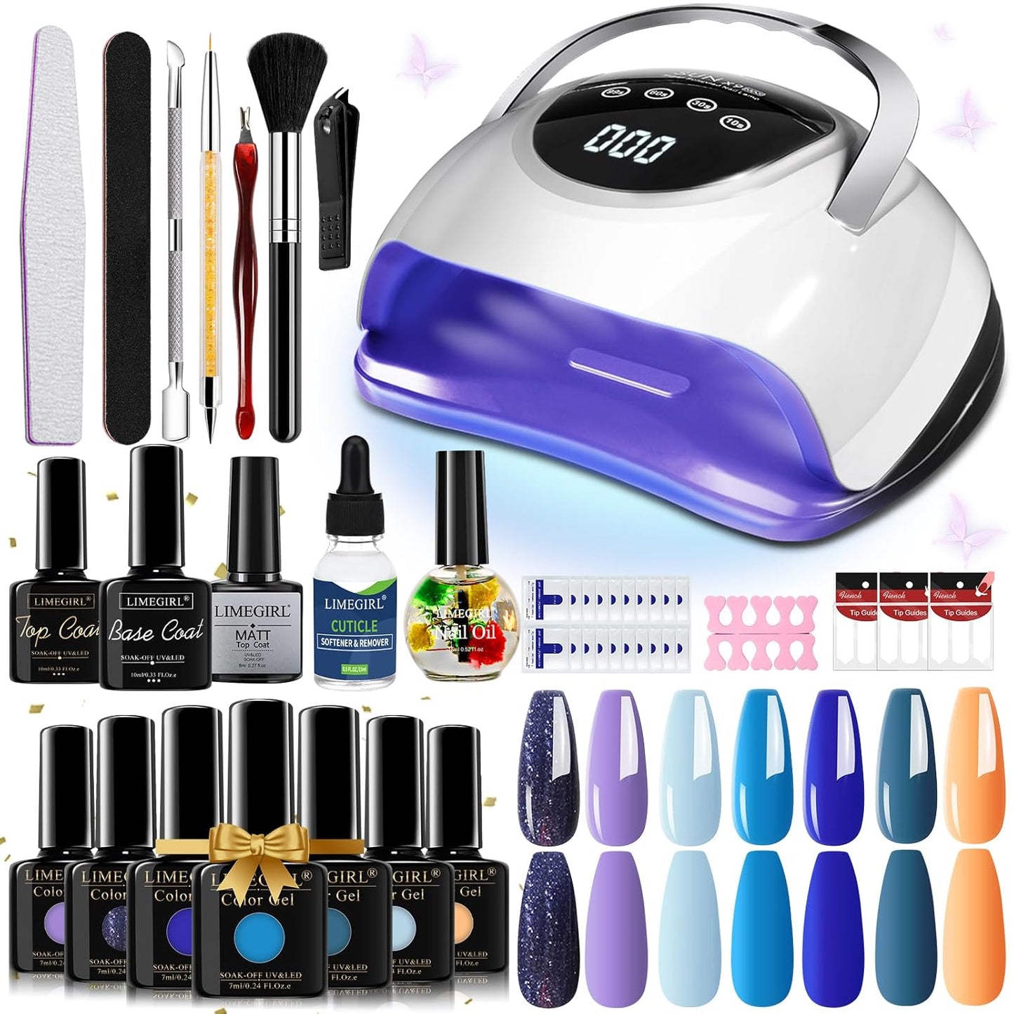 LimeGirl Gel Nail Polish Kit - 23PCS Starter Set with UV Light & 7 Vibrant Colors | Salon-Grade LED Lamp Included