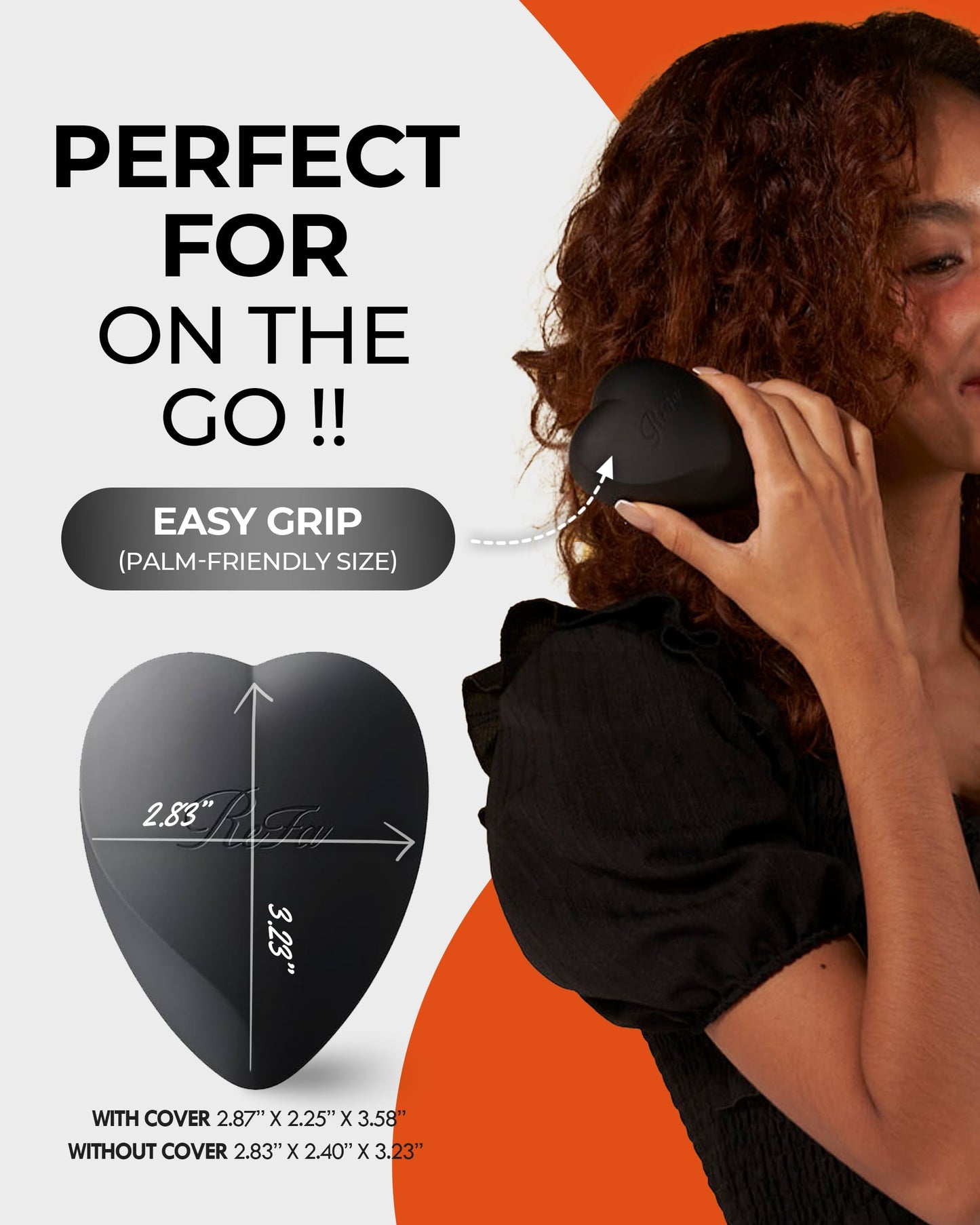ReFa Heart Brush MATTE BLACK | Heart Shaped No Tangle Brush for Women | Small Detangler for Thick Hair | Portable