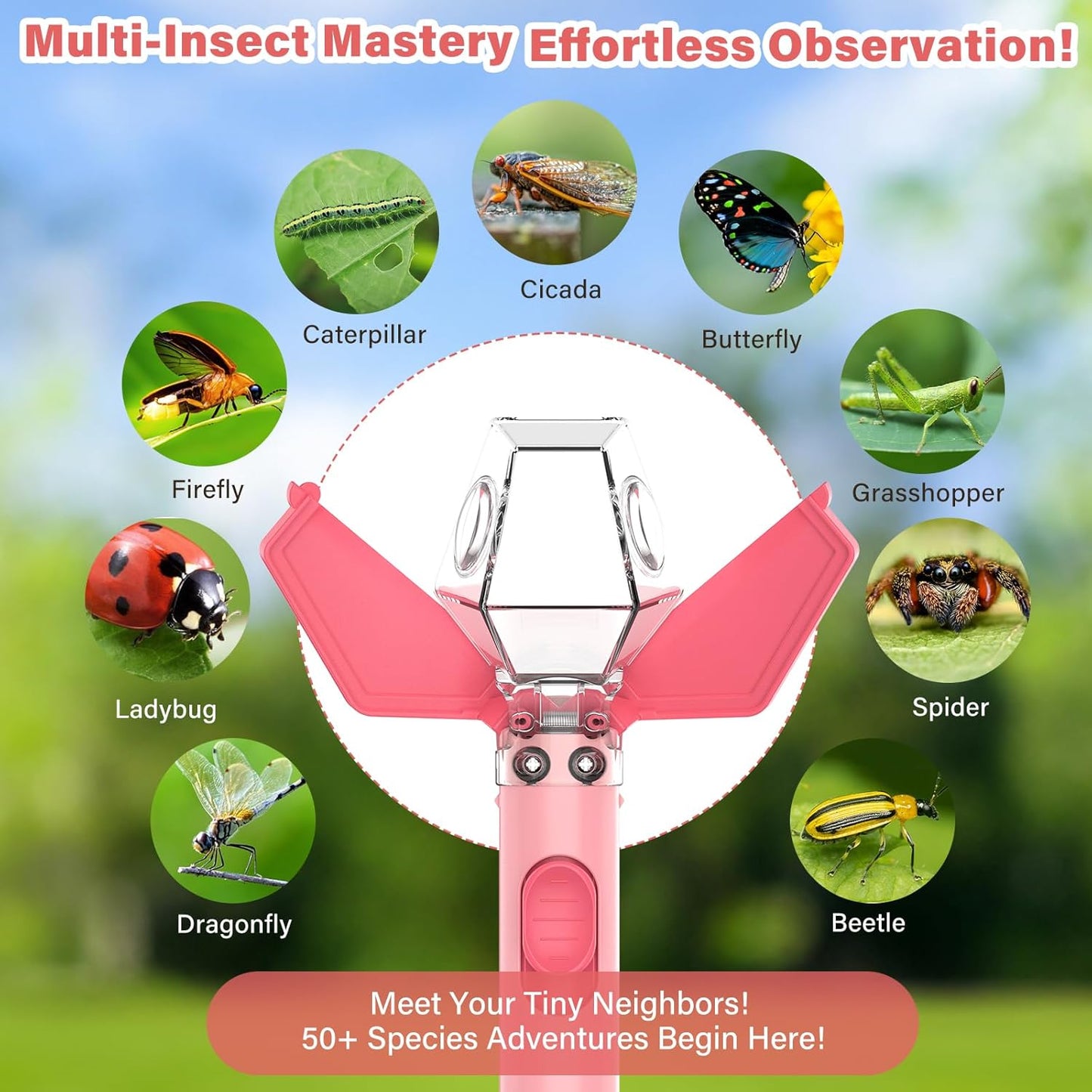 Insect Catcher Kit for Kids - STEM Bug Trap with 6X Magnifier | Indoor/Outdoor Exploration Tool (Pink, 2PCS)