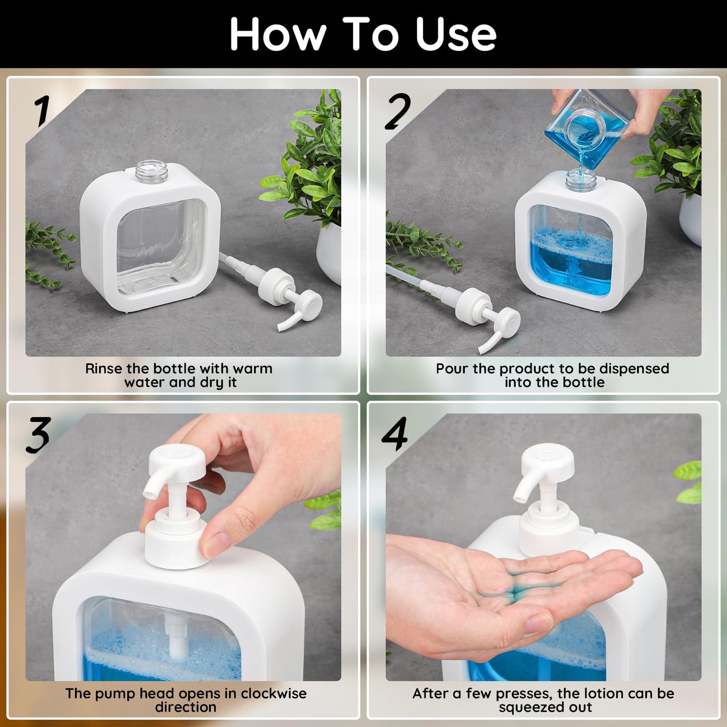 Segbeauty 16.9oz Refillable Bathroom Hand Soap Dispenser, Pack 4 Empty Kitchen Soap Dispenser Pump 500ml Liquid Soap Dispensers for Bathroom, White Plastic Handwash bottle for Kitchen Sink with Labels