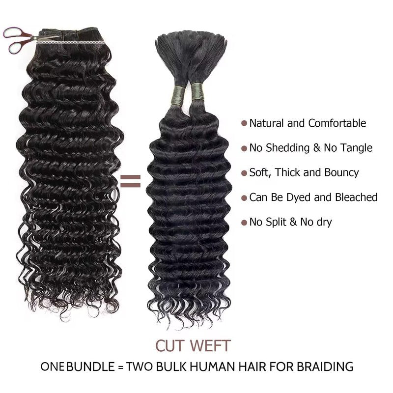 Fdola 18 Inch Deep Wave Curly Bundles, 100% Unprocessed Brazilian Virgin Human Hair, Natural Black Color, Sew-In Installation, 18 Inch Length