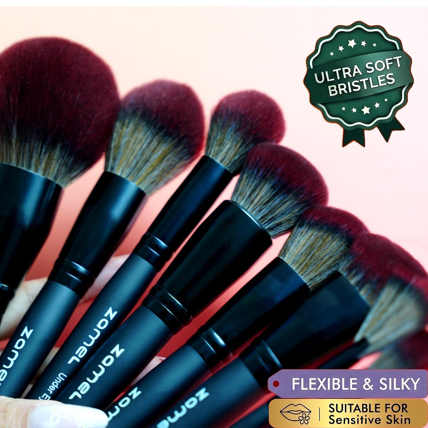 ZAMEL 29pcs Preminum Makeup Brush Set With Holder, Black Soft Bristle Brushes For Foundation,Eyeshadow,Blending,Professional Cosmetic Brush Kit for Women(Gift Idea)