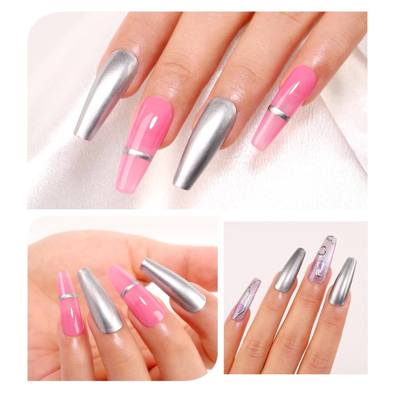 Imtiti Metal Silver Gel Polish, 15ml Bottles Silver Metallic Nail Art 3D Mirror Chrome Effect Gel Nail Polish Glossy Soak Off UV/LED Gel for DIY Nail Art Manicure 1Pcs