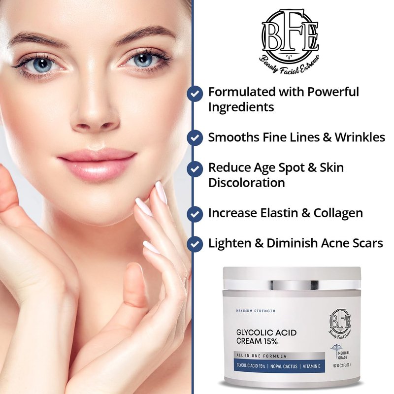 Glycolic Acid 15% Anti-Aging Wrinkle Cream Reduces the Appearance of Fine Lines, Wrinkles, Age Spots, Dark Spots & Improves Dull Looking Complexion. Includes A.H.A & Green Tea Moisturizer.