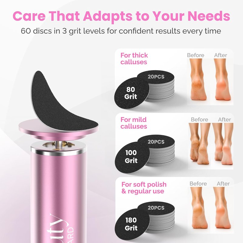 Electric Foot Callus Remover Tool - Aluminum Body with 60 Discs, Adjustable Speed, 800 RPM for Smooth Exfoliation