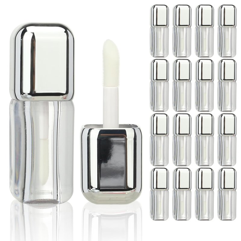 COSIDEA 16pcs Silver 5ml Square big wand lip gloss tubes for DIY lipgloss containers tubes with large doe foot applicator