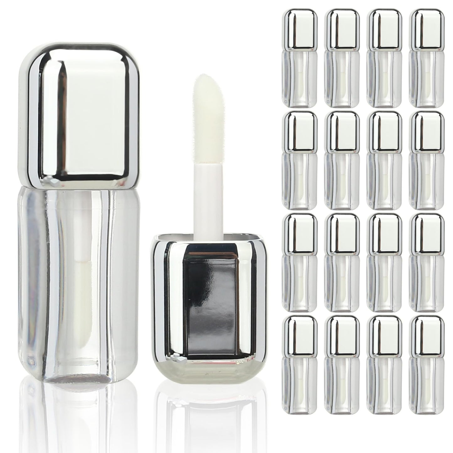 COSIDEA 16pcs Silver 5ml Square big wand lip gloss tubes for DIY lipgloss containers tubes with large doe foot applicator