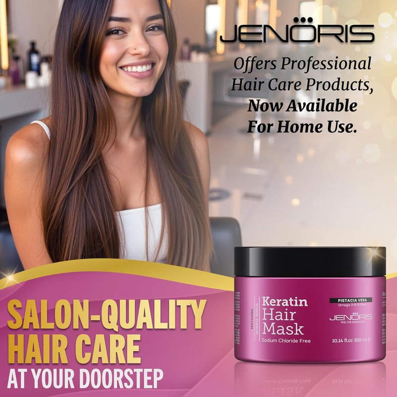 Keratin Hair Mask for Dry, Damaged & Frizzy Hair - Deep Conditioning Treatment with Omega 3-6-9 & Pistachio Oil | 8.45 Fl Oz