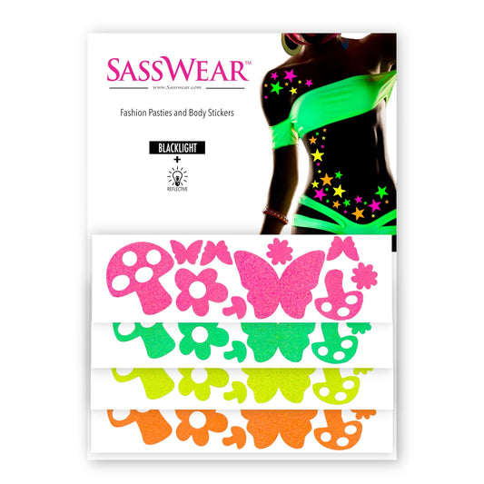 Sasswear Blacklight Body Stickers - Neon Fashion Accessories for Raves, Festivals and Glow Parties, 40/pk (Mushroom)
