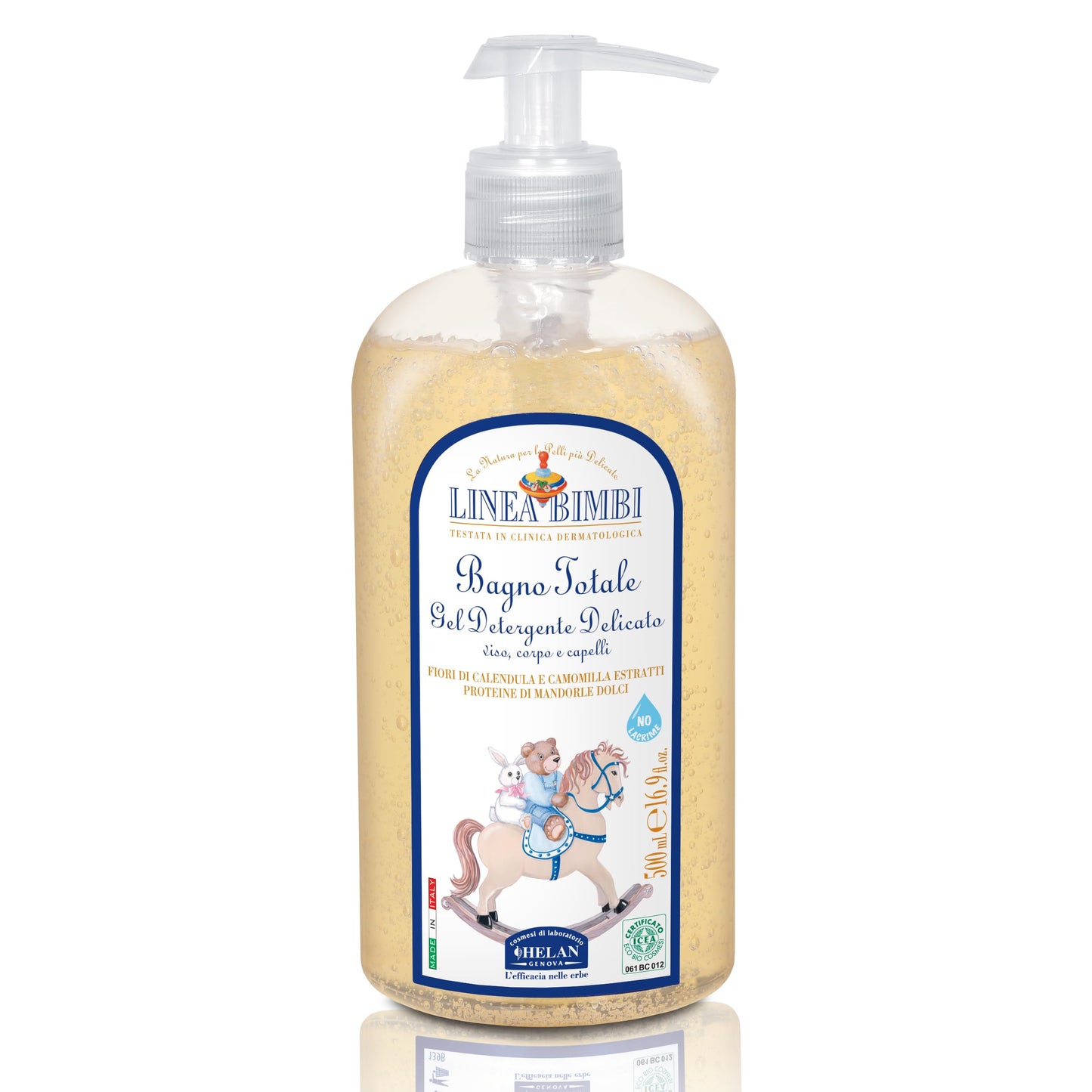 Helan Linea Bimbi Bio - Baby Shampoo & Body Wash, Baby Wash Gel with Marigold & Chamomile Flower Extracts, Kids Shampoo & Gentle Cleanser with Sweet Almond Protein for Baby Bath Made in Italy 500fl oz