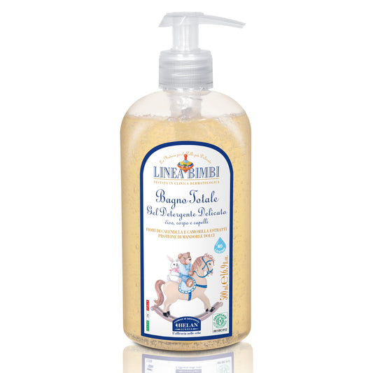 Helan Linea Bimbi Bio - Baby Shampoo & Body Wash, Baby Wash Gel with Marigold & Chamomile Flower Extracts, Kids Shampoo & Gentle Cleanser with Sweet Almond Protein for Baby Bath Made in Italy 500fl oz