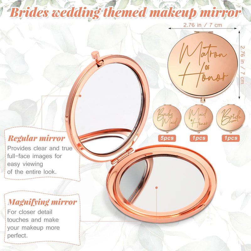 24 Pieces Bridesmaid Proposal Gifts Wedding Makeup Bag Gift Set Includes 8 Bridesmaid Makeup Bags 8 Satin Hair Scrunchies 8 Bridesmaid Compact Mirrors(Green Leaves)