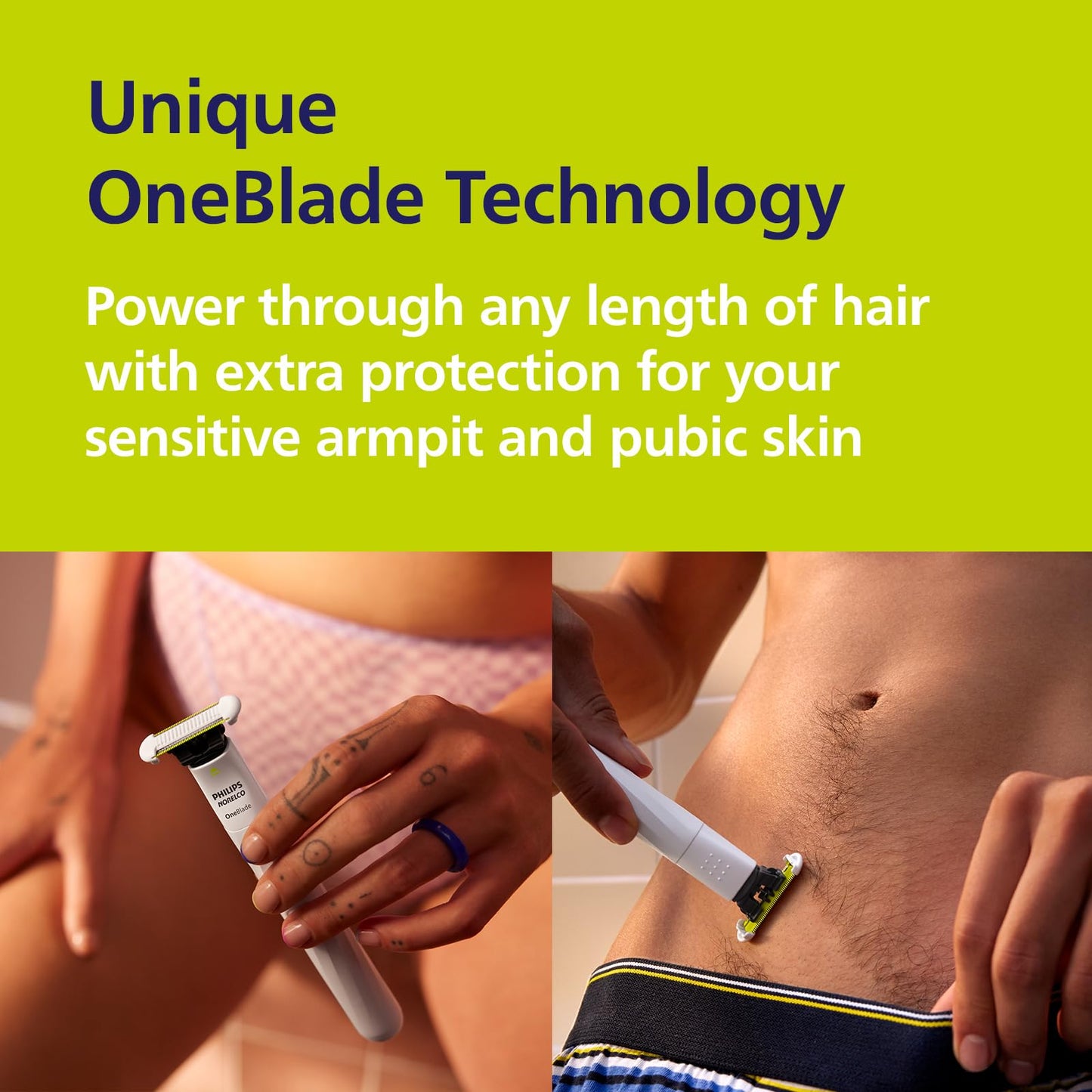Philips Norelco OneBlade Intimate, Designed for Pubic Grooming, Trim & Shave with Extra Skin Protection, Waterproof