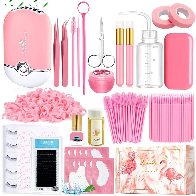 Lash Extension Kit Professional USB Eyelash Fan Individual 0.07D Curl Mix 8-15mm Extra Strong Glue Lash Glue Remover Eye Patch Silicone Pad Tapes,Perfect Tool for Beginner