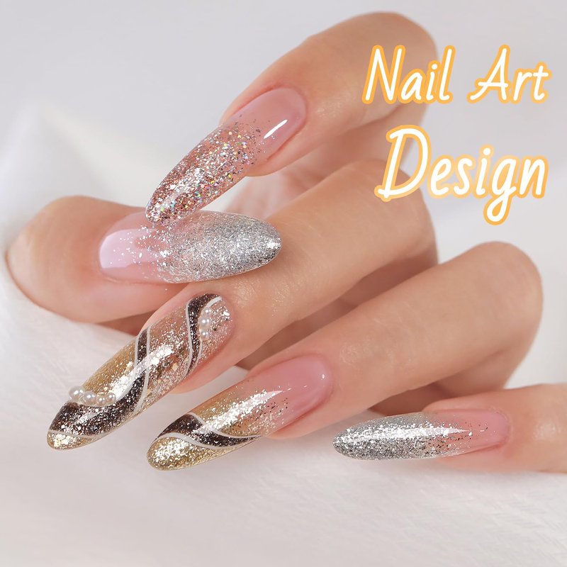 Double Rhythm 0.5 Oz Glitter Gel Polish Set of 6 Color with Display Borad 15 ml Full Size Kit Shimmer Reflective Sparkle Soak Off Manicure Salon DIY at Home (Rose Gold Silver Black Bright-T6-38)