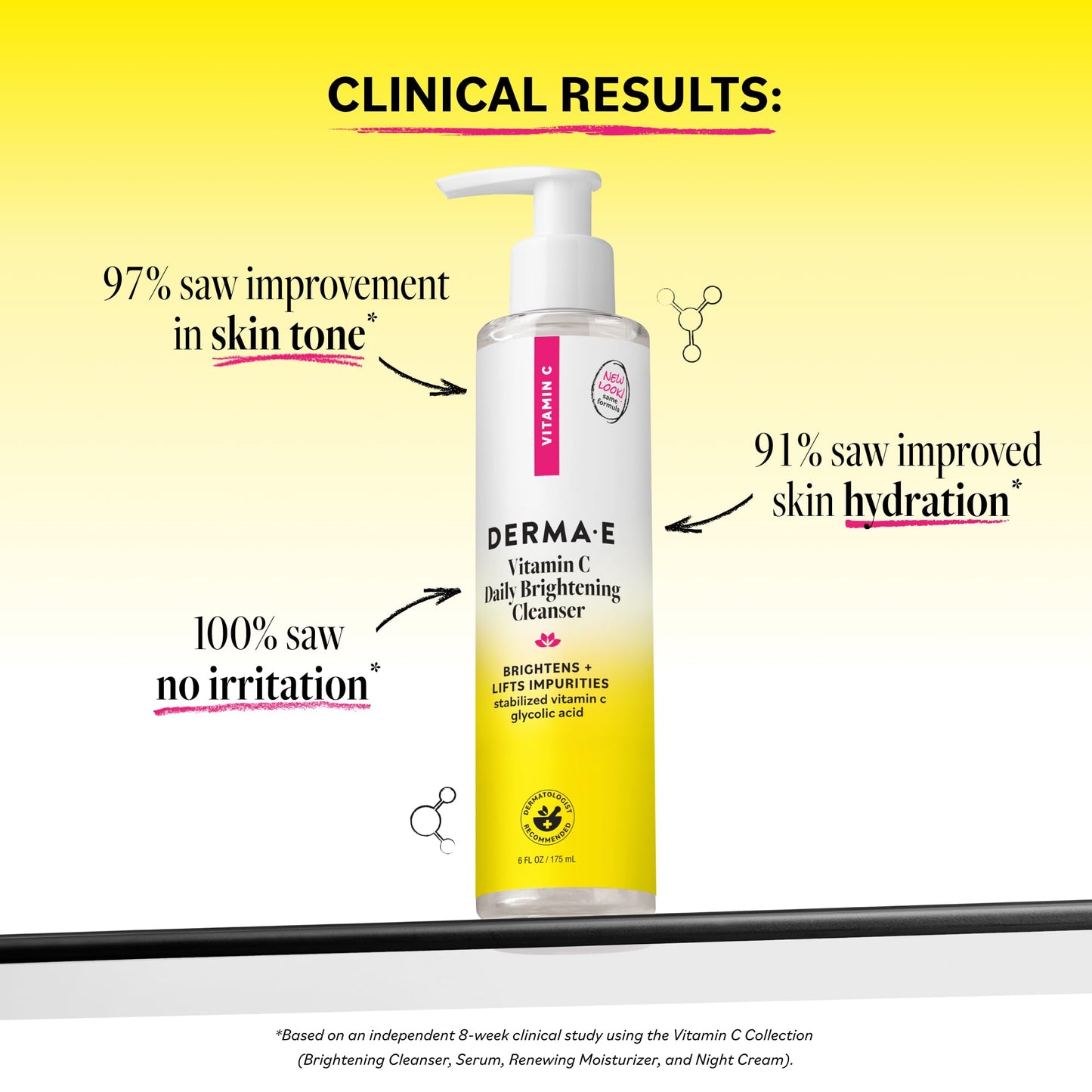 Derma E Vitamin C Daily Brightening Cleanser, 6 Fl Oz, Hydrating Cleanser to Help Even Skin Tone, Moisturizing Face Wash for a Radiant Glow