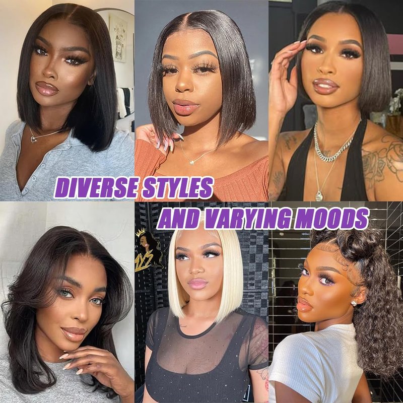 Human Hair Bob Wig - 13x6 Lace Front, 180% Density, 10 Inch for Black Women