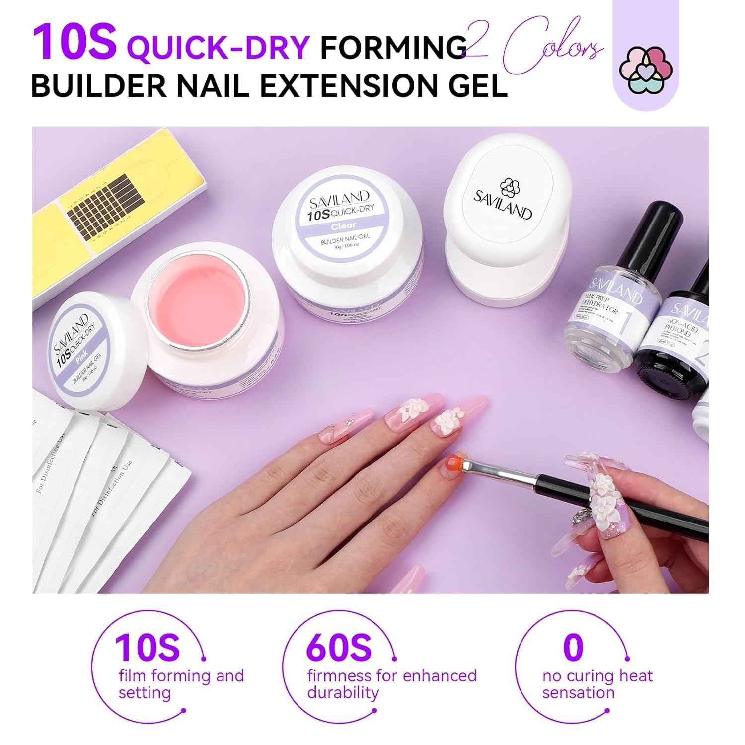 Builder Nail Gel Set - 15ml Quick-Dry Clear Pink Hard Gel with Castor Oil & Vitamin E for Nail Art & Extensions