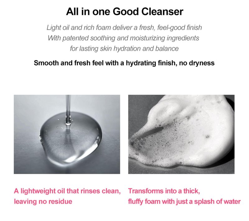 Oil to Foam Cleanser, 120ml, Gentle Korean face wash for daily makeup removal. Refreshes, and deeply cleanses pores. Soap-free, non-drying, safe for sensitive skin. Removes makeup and impurities.