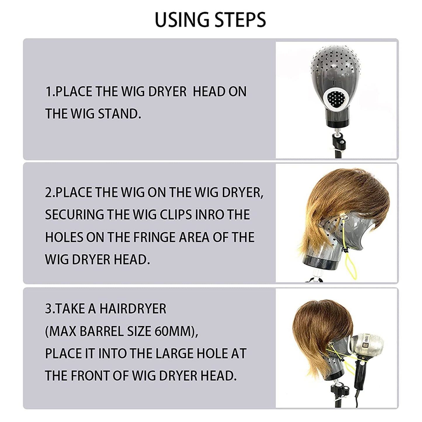 Maxsirui Wig Head Stand - Fresh Holder With Mannequin for Drying and Styling Hair, Scalp Cap Net, Dryer With Holes (Dark Grey)