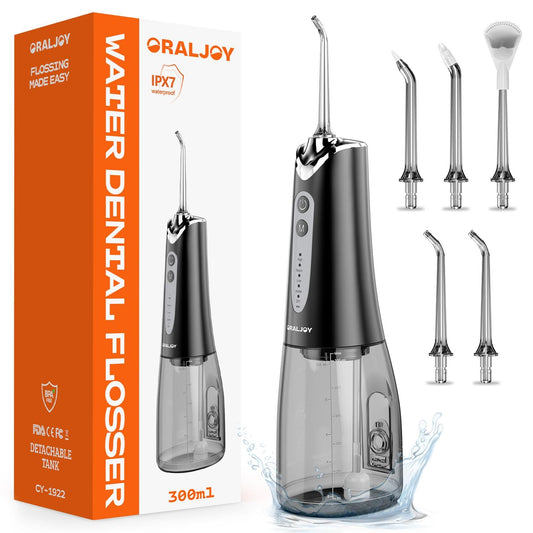 Water Dental Flosser Pick for Teeth - 300ML Portable Cordless Oral Irrigator, Rechargeable Irrigation Cleaner Professional Electric Flossing Machine for Teeth Cleaning Power Flosser Travel (Black)