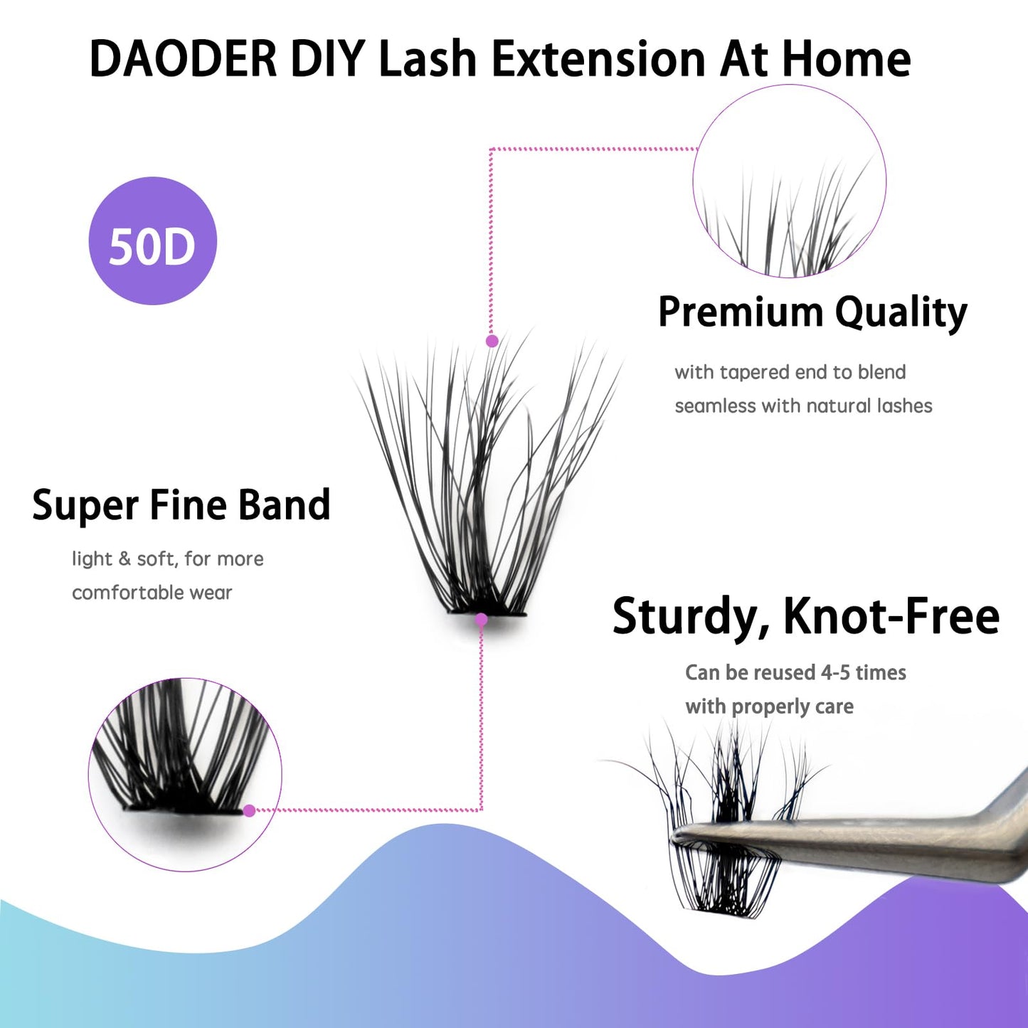 DAODER Short Lash Extension Kit 50D Natural Lash Clusters Wispy Fluff Eyelash Extensions D Curl Individual Lashes 9-13MM Thick Eyelashes Clusters Bond and Seal(Thick Short Eyelash Extension Kit 50P)