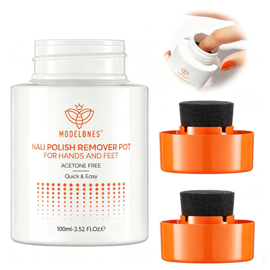 Modelones Acetone-Free Non-Drying Nail Polish Remover Pot with Jojoba Oil and Extra Sponge-Top Lid, Fingernail Polish Removal Gentle Formula for Salon & Home Nail Art 3.52 Fl Oz