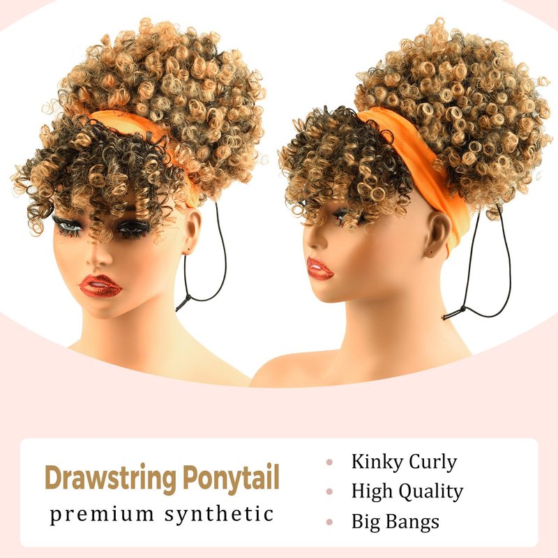 TOZIKA Afro Puff Drawstring Ponytail with Curly Hair Pieces Clip in Bangs Short Ponytail Hair Extensions drawstring ponytail for Black Women