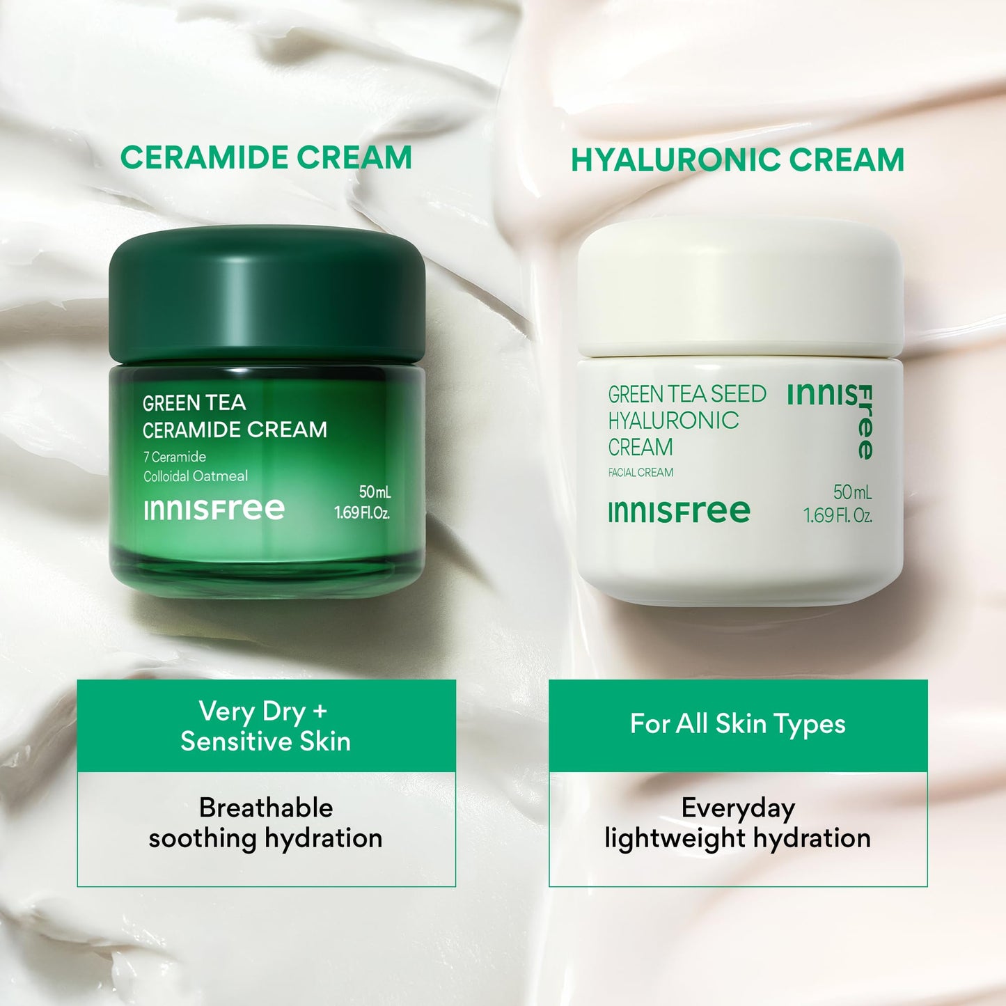 innisfree Green Tea Ceramide Cream | Hydrating Korean Rescue Cream for Acne and Dry, Sensitive, and Eczema Prone Skin | Non-Comedogenic