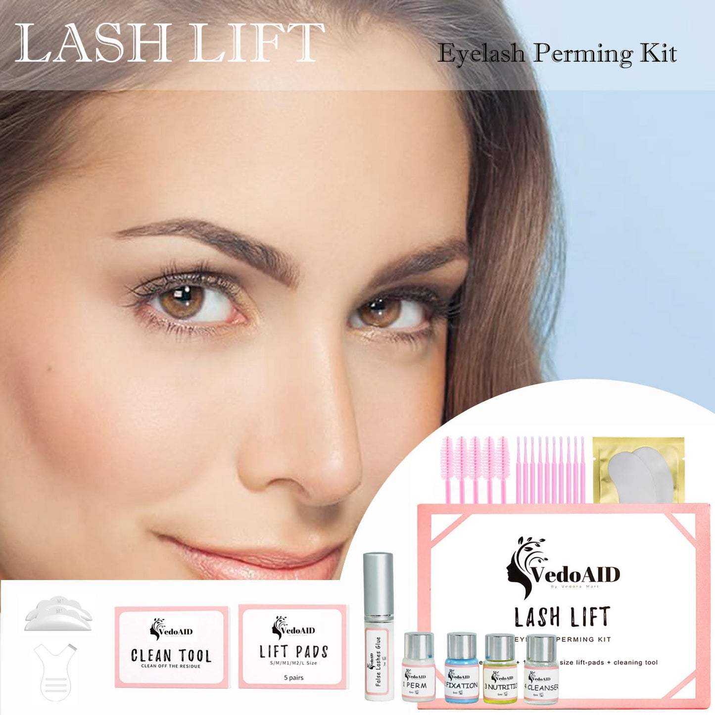 2026 VedoAID New Upgraded EyeLash Lift Kit Eyelash Extension Kit Eyelash Perm Kit, Eyelash Lifting & Eyelash Curling Includes Eye Shields, Pads, Accessories, Easy for Beginner,Achieve Salon-Quality