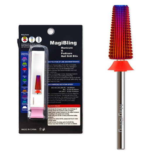 Flat Top 5-in-1 Straight Cut Nail Drill Bit, Large Tapered Barrel 3/32’’ Tungsten Carbide Efile Bit, Hard Gel Acrylic Removal Polishing, Professional Safety Left & Right Hand Bit, Extra Coarse.