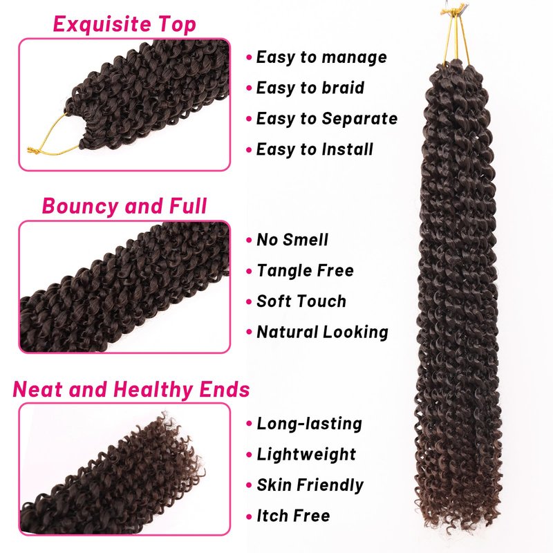 Dorsanee Ombre Chocolate Brown Passion Twist Hair 18 Inch 7 Packs Water Wave Crochet Curly Braiding Braids Hair for Women (T33#)