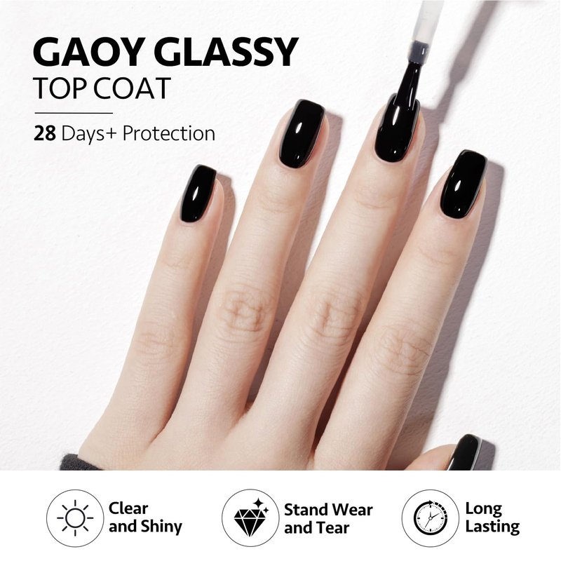 Glassy Gel Top Coat & Base Coat Set - 16ml, No Wipe UV Nail Polish | 4 Pcs