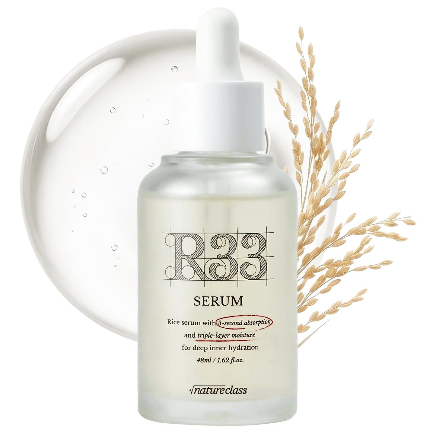 NATURECLASS R33 Serum Niacinamide Hyaluronic Acid, Korean Skincare Glass Skin, Brightening Hydrating Face Serum, Dark Spot Correcting Pore Minimizer Facial Serum, K Beauty Fragrance Free, 1.69 fl oz