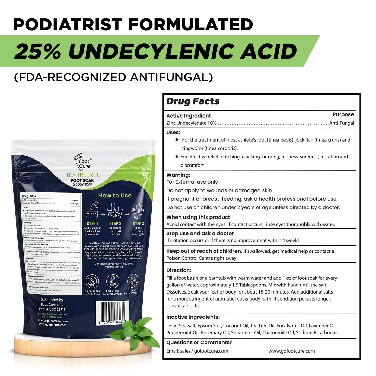 FOOT CURE Tea Tree Oil Foot Soak with Epsom Salt - Best Toenail Fungus Treatment, Athletes Foot & Softens Calluses - Soothes Sore & Tired Feet, Fungal Toe, Foot Odor Scent, Spa Pedicure (Pack of 2)